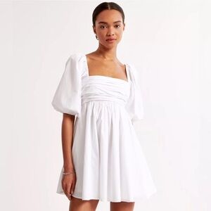 Abercrombie & Fitch White Emerson Poplin Puff Sleeve Mini Dress